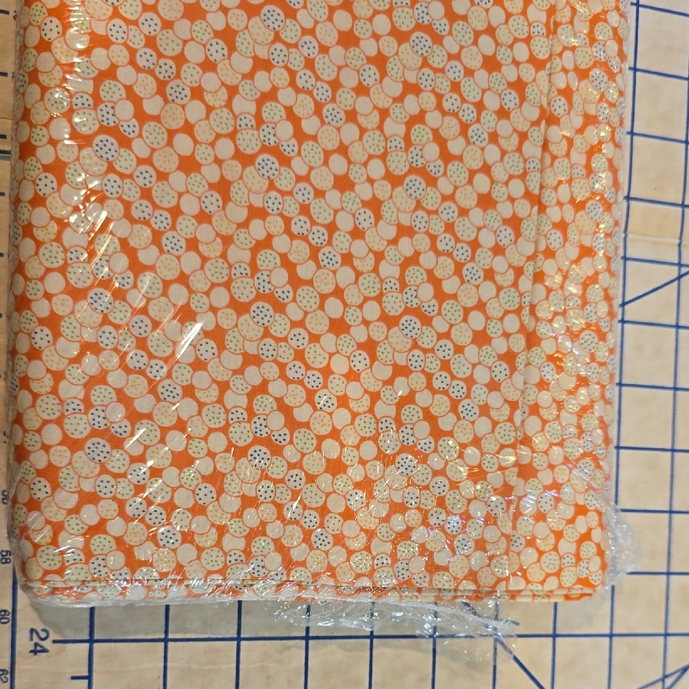 Moda Orange and White Fabric with Circular Design, new old fabrics, mid-2000